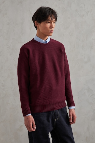 Erkek Bisiklet Yaka Oversize Ters Örgü Desen Kazak Bordo