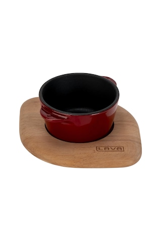 Lava Döküm Yuvarlak Sufle / Sos Kabı Ve Ahşap Altlığı. Çap Ø 8cm.-bordo Bordo - Siyah