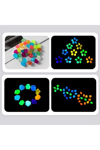 Dofolink 100 Adet Mavi Resin Flüoresan Taşlar - Akvaryum, Bahçe Dekorasyonu İçin Gece Aydınlatmalı Mini Figürler