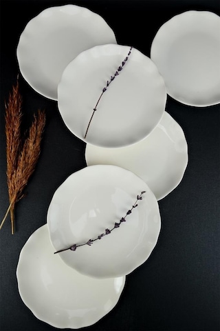 Digithome Kütahya Porselen Bergama 6 Lı Pasta Ve Sunum Tabağı Seti 19 Cm Krem - Ber19td142694 C320.105