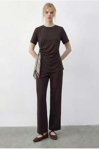 Shade Kadın Fularlı Bağlama Detaylı T-shirt Yüksek Bel Pantolon Alt-üst Takım 7630 60286041 - Kahverengi