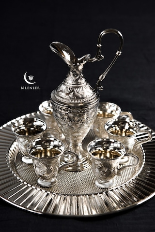 Lüks Gümüş Renkli Kaf Zemzem Takımı 8 Parça
