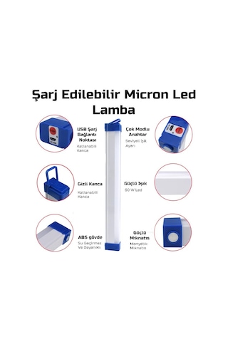 USB Şarjlı 3 Modlu Mıknatıslı Kamp Feneri LED Şarjlı ışıldak