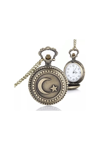 Gogoey Tren Tasarımlı Türk Bayrağı Zincirli Köstekli Cep Saati