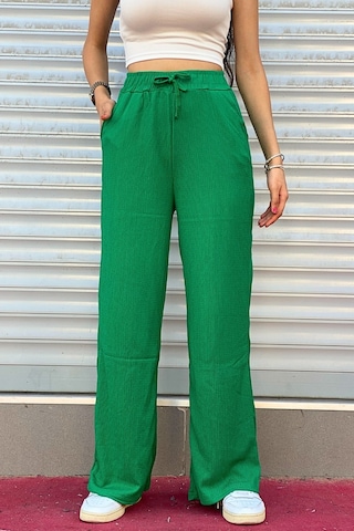 Trend Alisse Beli Lastikli Cepli Bol Paça Kadın Pantolon Yeşil