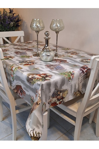 Yeni Yıl Desenli Elyaflı Pvc Masa Örtüsü Silinebilir Ve Su Geçirmez Muşamba Gri