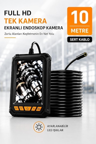 Ayrex 10 Metre Tek Kameralı Endoskop Kamera 1080p Hd Led Aydınlatmalı Sert Kablolu Yeni