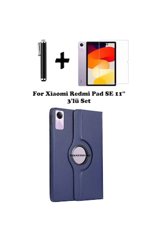 Xiaomi Redmi Pad Se 11 Inç Tablet Uyumlu Uyku Modlu 360 Döner Pu Deri Kılıf Seti Kılıf