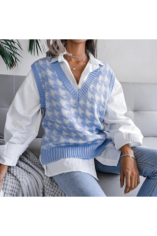 Kazak Yelek Kadın V Boyun Örme Yelek Streetwear Sonbahar Kış Vintage Giyim Rahat Gevşek Kolsuz Kazak Kırmızı