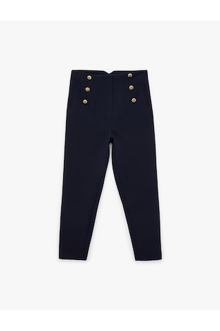 Koton Düğme Detaylı Cepli Yüksek Bel Slim Fit Cigarette Pantolon Lacivert 6sak40273uw