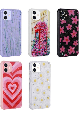 Apple Uyumlu iPhone 12 Simli Desenli Kamera Korumalı Parlak Zore Popy Kapak