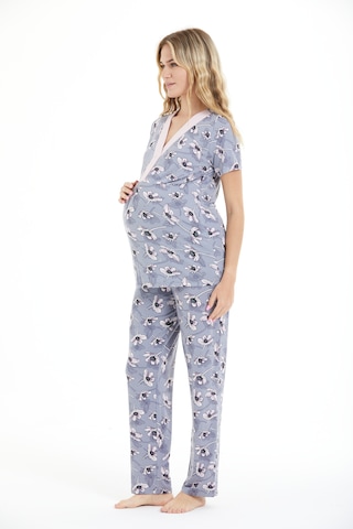 Lılac Kadın %95 Viskon Çiçek Desenli Hamile & Lohusa Düğmeli Pijama Takımı Antrasit Gri