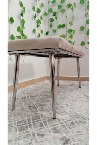 Özcan Metal Bench Krom Metal Ayaklı Mutfak Salon Antre Yatak Odası Puf Bank Bej