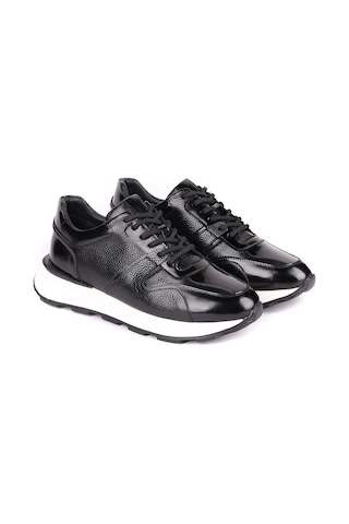 Shoetyle - Hakiki Deri Siyah Renk Günlük Erkek Sneaker - 610-1017-1657