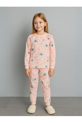 Kız Çocuk Koala Baskılı Pamuklu Pijama Takımı-16060 SOMON