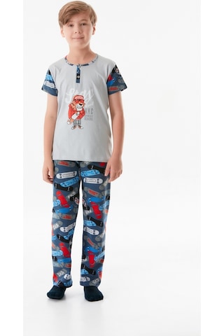Fullamoda Baskılı Bisiklet Yaka Erkek Çocuk Pijama Takımı 24mıcg631212228-lacivert 24MICG631212228-Lacivert