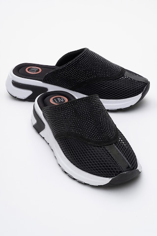 Luvishoes Glea Siyah Taşlı Fileli Burnu Kapalı Kadın Terlik Siyah