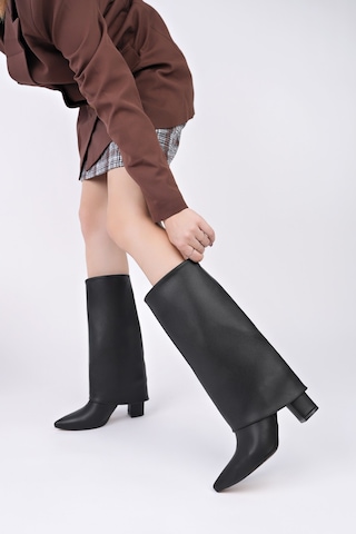 Muggo Rebeca Sivri Burun Kalın Topuklu Kadın Çizme - Siyah