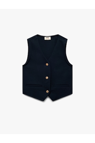 Koton V Yaka Kolsuz Düğmeli Viskon Crop Yelek Lacivert 6wkg60019ak Lacivert