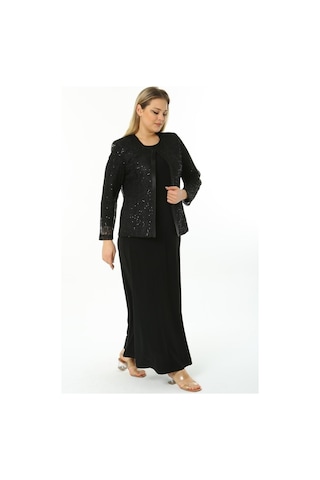 Büyük Beden 3701 Siyah Ceket+Elbise Takım