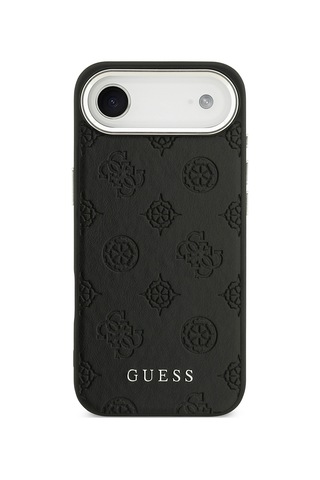 Apple Uyumlu iPhone 17 Air Kılıf Guess Lisanslı M-safeli Sıcak Baskılı Klasik Yazı Logolu Pu Deri Peony Siyah Siyah