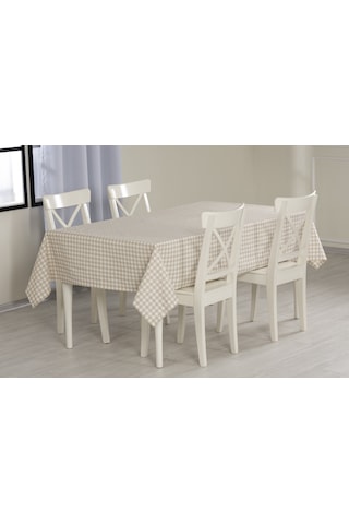 Ekose Masa Örtüsü Bej