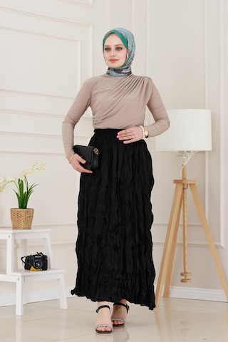 Sevitli Beli Lastikli Kraş Etek-siyah-4973 Siyah