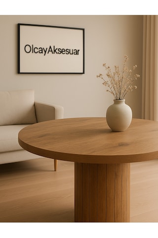 Güneş Model 90 Çaplı 75 Cm Yükseklikli 36mm Kalın Kenarlı Sandalye Yok Yuvarlak Yemek Mas Kahverengi