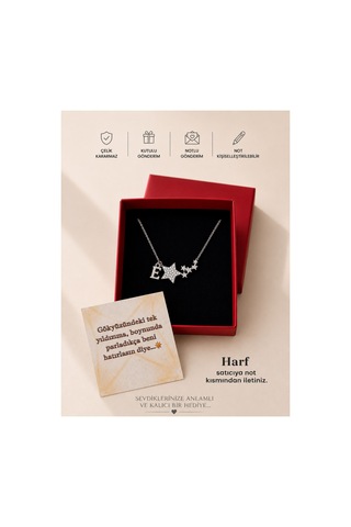 Kişiye Özel Harfli Yıldız Çelik Kolye Kutulu & Notlu Gönderim Kararmaz Premium Tasarım Gümüş Renk Gümüş Gümüş