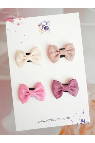 Xmlbayiciniz Mini Kurdele Fiyonk Saçsız Bebek Tokası 3cm - Seyrek Saçlı Bebeklere Özel Saçtan Düşmeyen Toka Natural Pink, 4 Çok Renkli