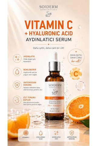 Soiderm Light+ Aydınlatıcı Serum - Hyalüronik Asit + Vitamin C