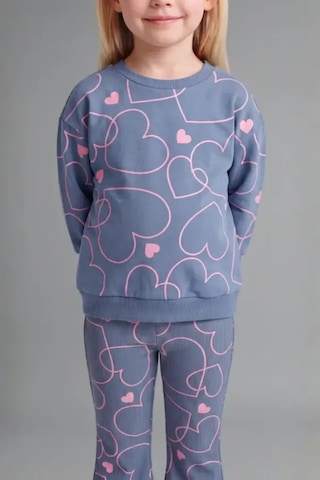 Defacto Kalp Desenli Bisiklet Yaka Sweatshirt Esnek Belli İspanyol Paça Alt 2li Takım Kız Bebek I3663a526wnbe341 Mavi-be341