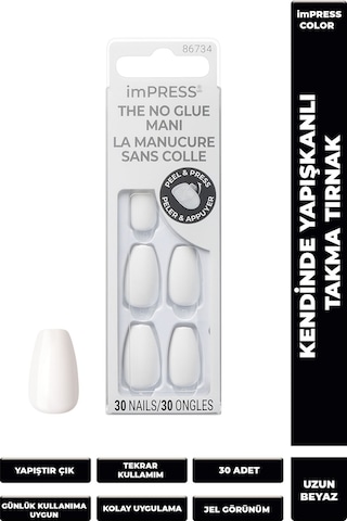 İmpress Color Kendinden Yapışkanlı Takma Tırnak Uzun Beyaz