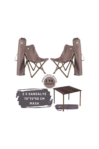 Bag The Joy Ahşap Masa Sandalye Seti Antrasit-Koyu Gri-70 70 55cm Kahverengi