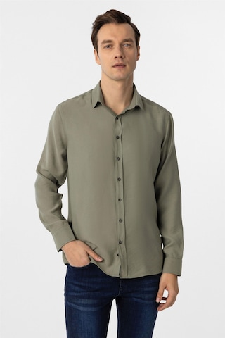 Süvari Haki Slim Fit Düz Klasik Yaka Gömlek Haki