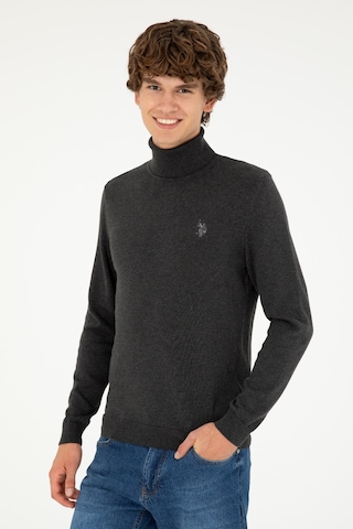 U.S. Polo Assn. Erkek Slim Fit Boğazlı Yaka Antrasit Melanj Basic Kazak 50293523-VR081
