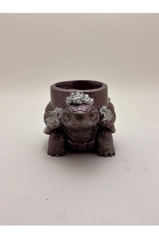 Kaplumbağa Çiçekli Tealight Mumluk Mavi Altın Reçine