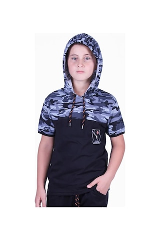 Markahit Kamuflaj Desenli T-shirt Erkek Çocuk Gri