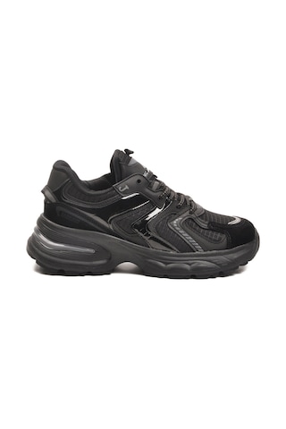 Siyah Bağcıklı Kalın Taban Hafif Kadın Sneaker 2318 G Siyah
