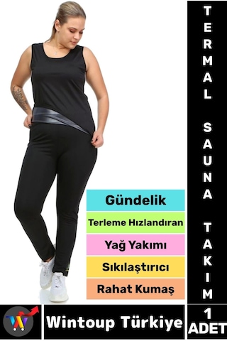 Wintoup Günlük Spor Kullanım Terleme Hızlandıran Rahat Termal Sauna Tayt Atlet Takım Siyah