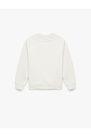 Koton Pamuklu Uzun Kollu Bisiklet Yaka Baskılı Şardonlu Sweatshirt Ekru 7wkb10060tk