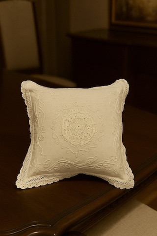 2 Adet Buldan İşi Dokuma Kırlent Kılıfı %100 Pamuklu Güpürlü Dantelli 43x43 Ü