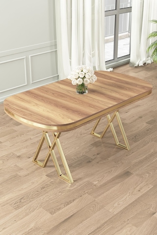 Canisa Lai Serisi 90x168 Lak Panel Hazar Gold Ayak Masa Takımı 6 Cappucino Sandalye Hazar Masa Cappucino Sandalye Ayaklar Gold