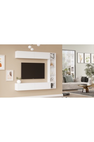Robin Home Tara Tv Ünitesi Kitaplık Duvara Monte Beyaz