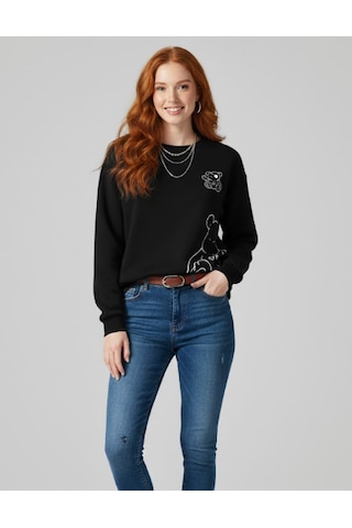 Elora Unisex Erkek/kadın Ok Bear Özel Renkli Baskılı Oversize Bisiklet Yaka Sweatshirt