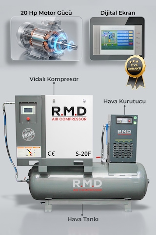 R.m.d Kompresör 20 Hp 500 Lt Depo Üstü Vidalı Hava Kompresör Seti