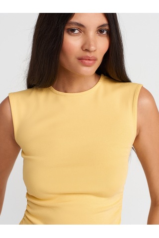 Dilvin 21054 Büzgülü Basic T-shirt-sarı Sarı
