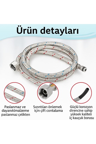 2'li Set 50 Cm Paslanmaz Çelik Batarya Flexi Hortumu Sızdırma