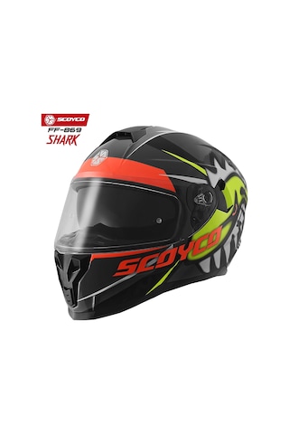Scoyco FF-869 Shark Güneş Vizörlü Kapalı Kask Kırmızı - Neon Sarı - Siyah