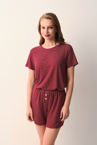 Suwen Casual Şort Pijama Takımı Sh26633667s1287 Ekru Çizgili